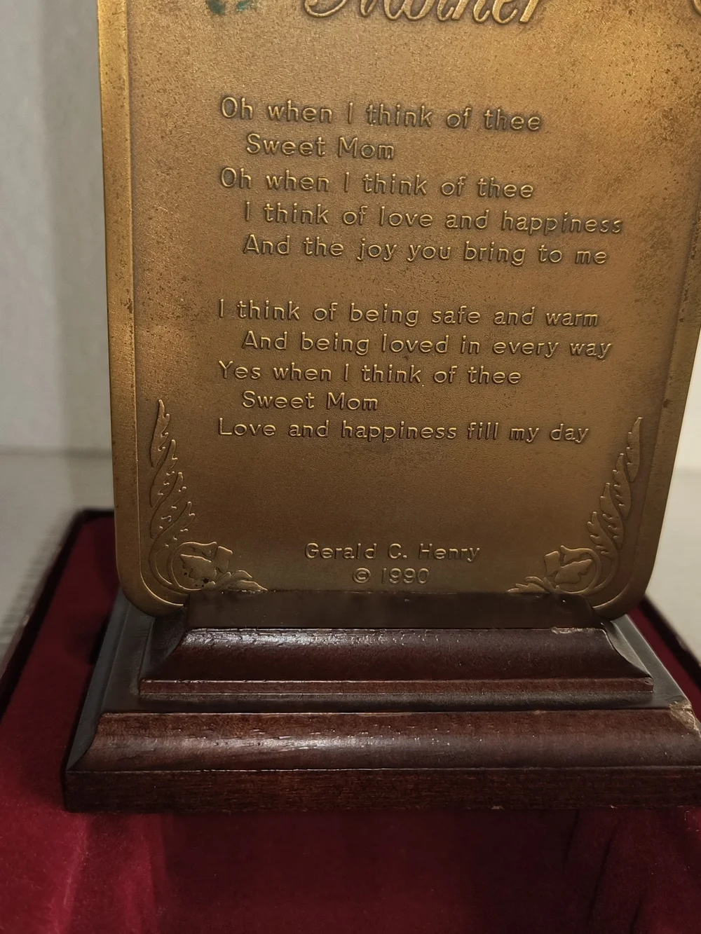 Mother Plaque with Rose Relief - Gold Tone